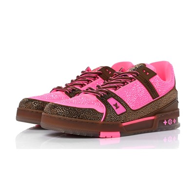 Louis Vuitton 1A8Z5G Crystal-Embellished LV Trainer Sneakers - Pink Brown