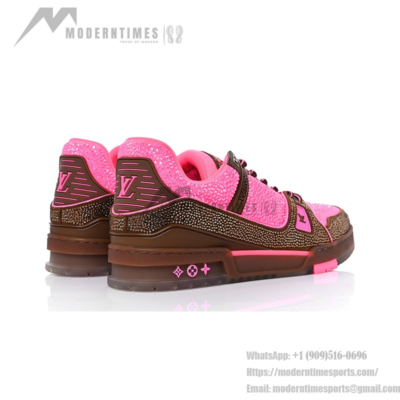 Louis Vuitton 1A8Z5G Men's LV Trainer Sneakers with Crystal Embellishments in Pink and Brown