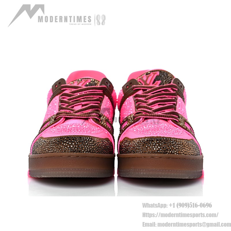 Louis Vuitton 1A8Z5G Herren LV Trainer Sneaker mit Kristallverzierungen in Pink und Braun