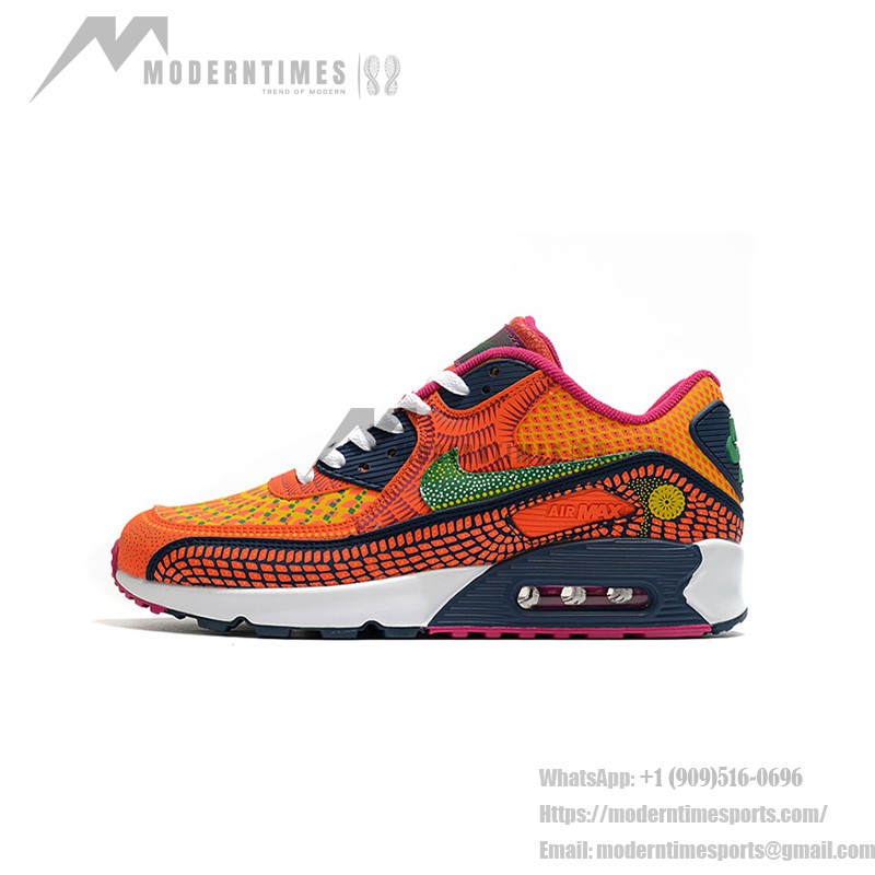 Nike Air Max 90 DC5154-458 - Orange and Green Sneakers with Day of the Dead Graphics