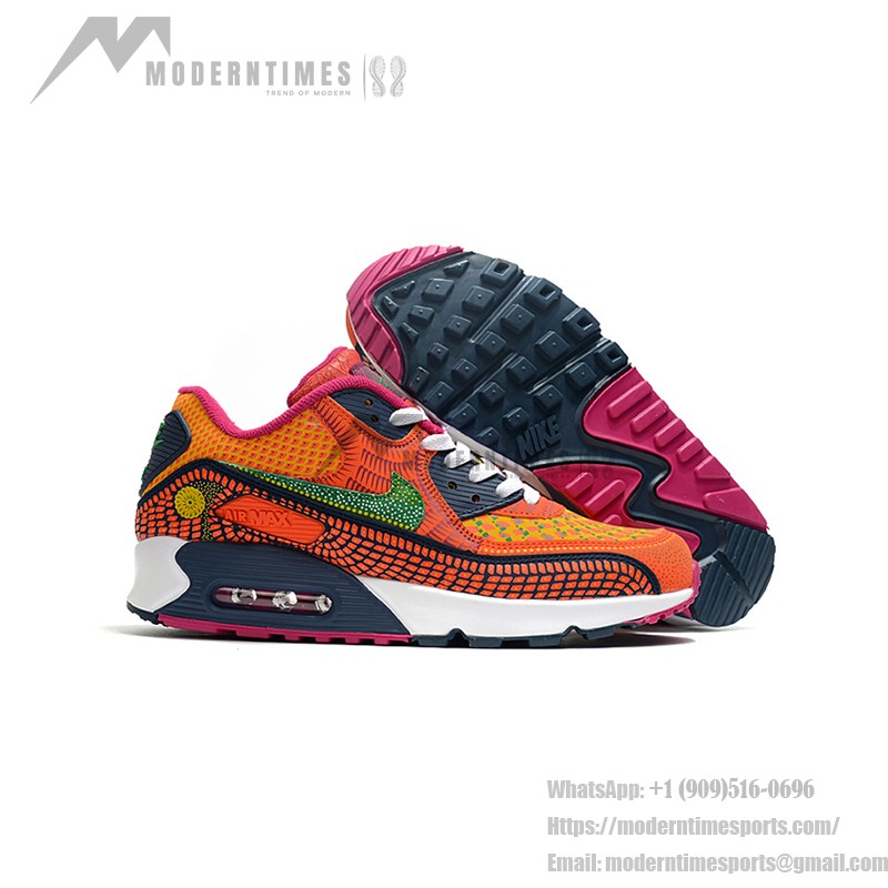 Nike Air Max 90 DC5154-458 - Orange and Green Sneakers with Day of the Dead Graphics