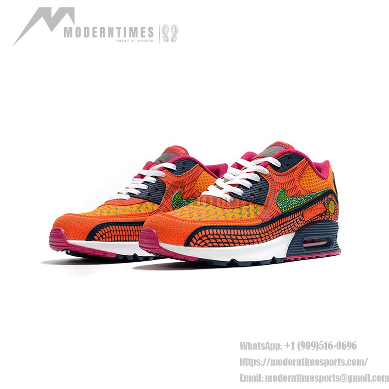 Nike Air Max 90 DC5154-458 - Orange and Green Sneakers with Day of the Dead Graphics