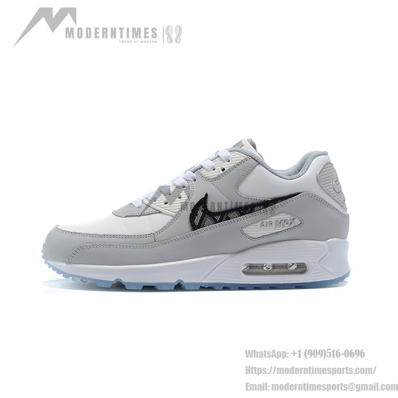 Nike Air Max 90 CN8607-002 light grey sneakers with plaid Swoosh