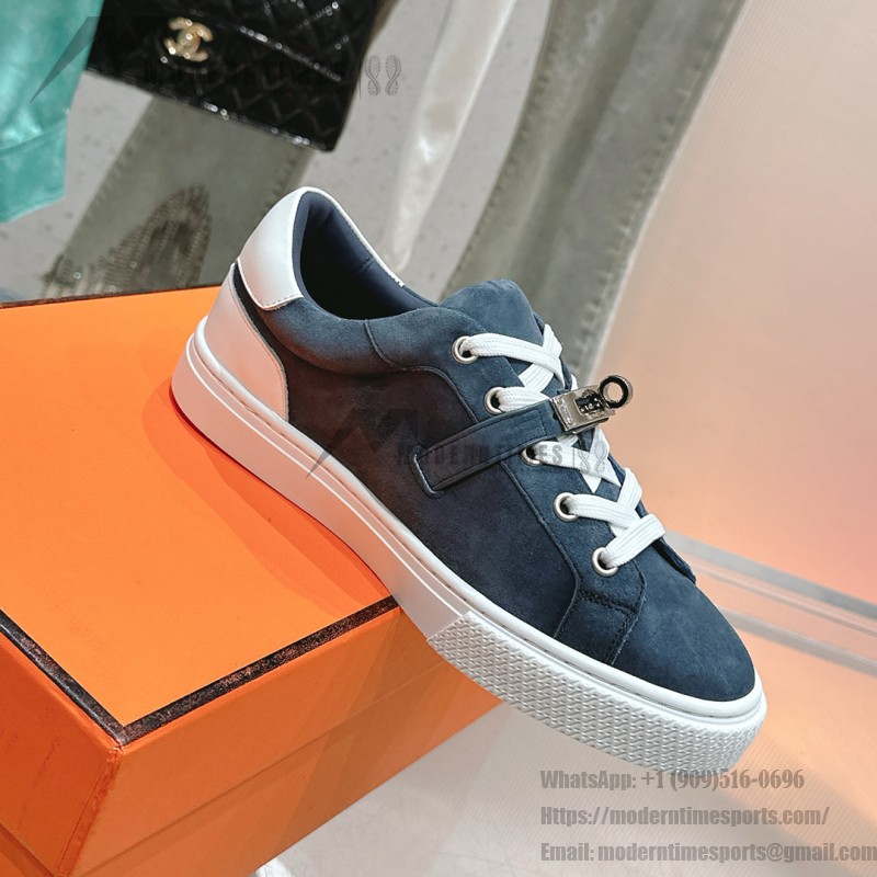 Hermes H232176Z 90350 Brown & White Sneakers – Iconic Design and Premium Craftsmanship Hermes Mens Sneaker H232176Z 90350 in Brown and White – Front View of Luxury Sneakers with Contrasting Stripes
