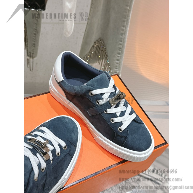 Hermes H232176Z 90350 Brown & White Sneakers – Iconic Design and Premium Craftsmanship Hermes Mens Sneaker H232176Z 90350 in Brown and White – Front View of Luxury Sneakers with Contrasting Stripes