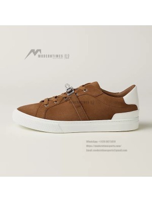 Hermes Mens Sneaker H232176Z 90350 | Brown and White Luxury Fashion Shoes with Iconic Design