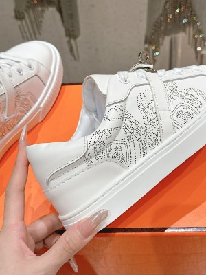 Hermes Mens Sneaker H232176Z 90350 | White Luxury Fashion Shoes with Iconic Perforated Design