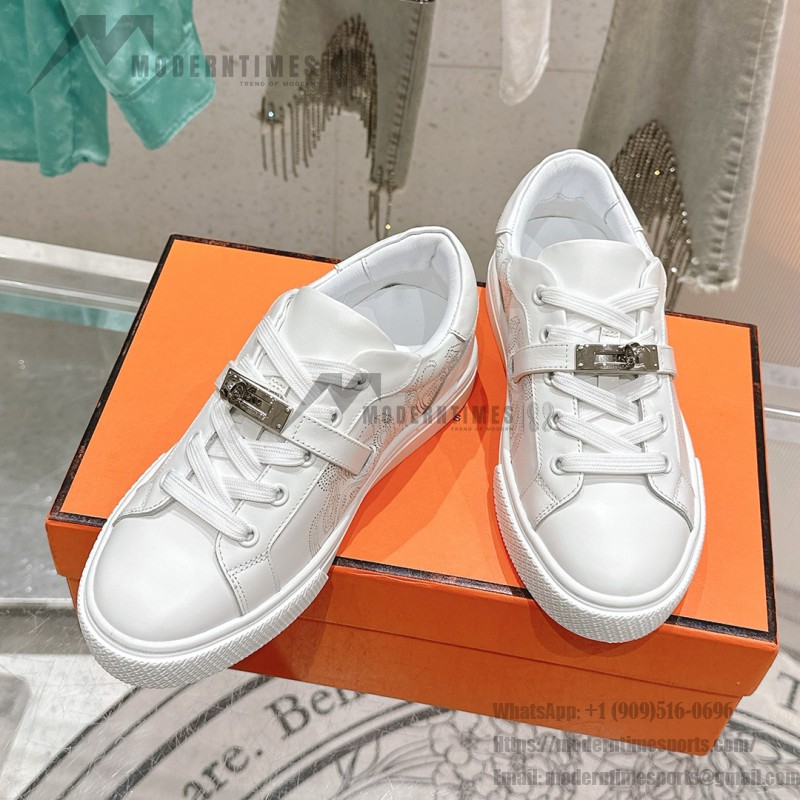 Hermes H232176Z 90350 White Sneakers – Iconic Perforated Design and Premium Craftsmanship Hermes Mens Sneaker H232176Z 90350 in White – Front View of Luxurious All-White Sneakers with Iconic Perforations