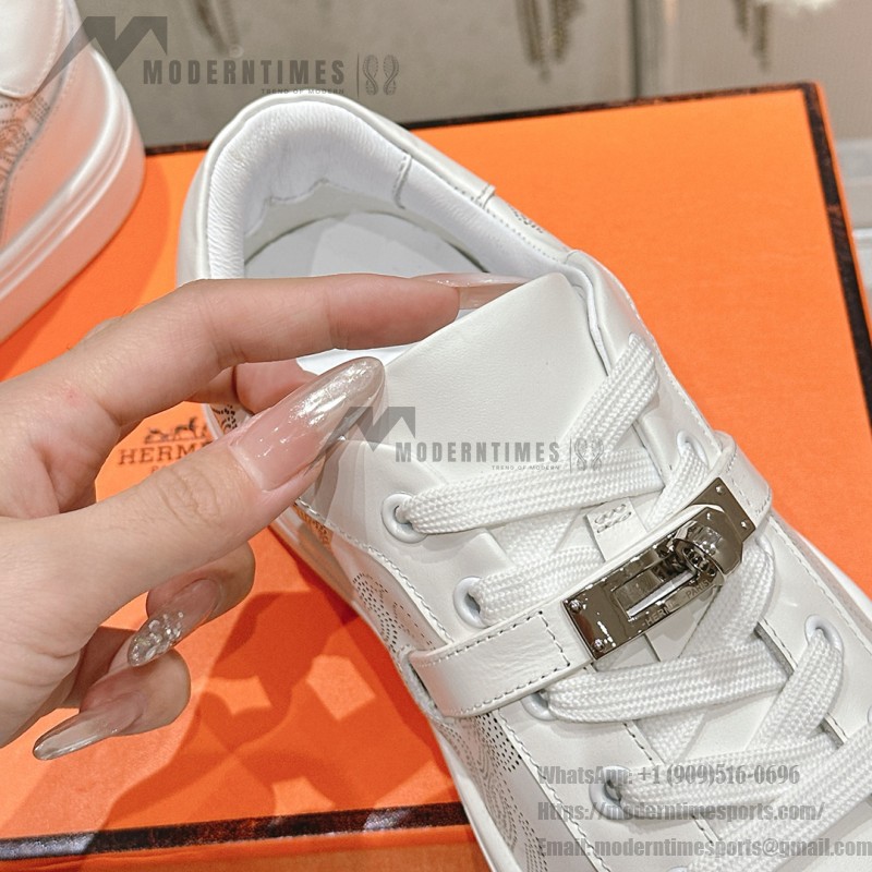 Hermes H232176Z 90350 White Sneakers – Iconic Perforated Design and Premium Craftsmanship Hermes Mens Sneaker H232176Z 90350 in White – Front View of Luxurious All-White Sneakers with Iconic Perforations