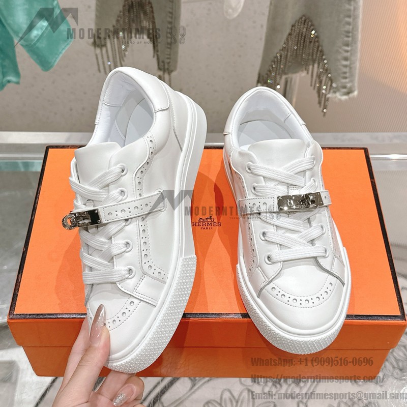 Hermes H232176Z 90350 Beige & White Sneakers – Iconic Design and Craftsmanship Hermes Mens Sneaker H232176Z 90350 in Beige and White – Front View of Luxury Sneakers with Contrasting Stripes