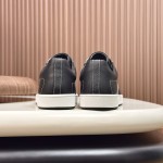 Hermes H242933Z H69440 Grey & Brown Sneakers – Side Detail of Stripes Hermes Mens Sneaker H242933Z H69440 in Grey and Brown – Front View of Luxury Sneakers with Iconic Leather Stripes