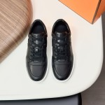 Hermes H242933Z H69440 White & Blue Sneakers – Side Detail of Iconic Stripes Hermes Mens Sneaker H242933Z H69440 in White and Blue – Front View of Luxury Sneakers with Navy Blue Stripes