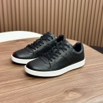 Hermes H242933Z H69440 White & Blue Sneakers – Side Detail of Iconic Stripes Hermes Mens Sneaker H242933Z H69440 in White and Blue – Front View of Luxury Sneakers with Navy Blue Stripes