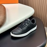 Hermes H242933Z H69440 White & Blue Sneakers – Side Detail of Iconic Stripes Hermes Mens Sneaker H242933Z H69440 in White and Blue – Front View of Luxury Sneakers with Navy Blue Stripes