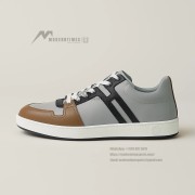 Hermes Mens Sneaker H242933Z H69440 | Grey and Brown Luxury Fashion Shoes with Iconic Stripes