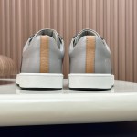 Hermes H242933Z H69440 Grey & Brown Sneakers – Side Detail of Stripes Hermes Mens Sneaker H242933Z H69440 in Grey and Brown – Front View of Luxury Sneakers with Iconic Leather Stripes