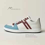 Hermes Mens Sneaker H242933Z H69440 | White and Blue Luxury Fashion Shoes with Iconic Stripes