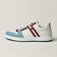 Hermes Mens Sneaker H242933Z H69440 | White and Blue Luxury Fashion Shoes with Iconic Stripes