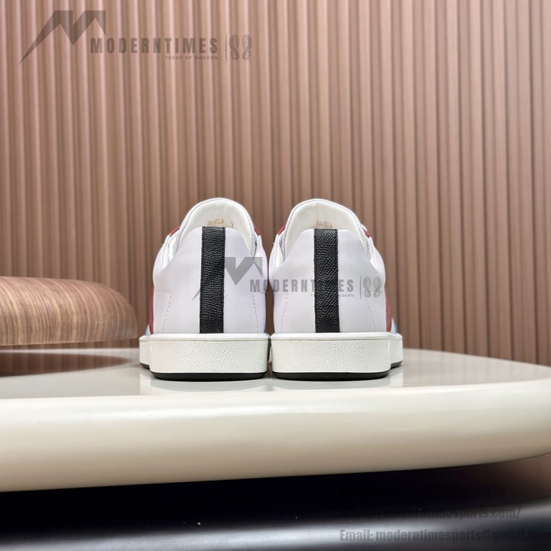 Hermes H242933Z H69440 White & Blue Sneakers – Side Detail of Iconic Stripes Hermes Mens Sneaker H242933Z H69440 in White and Blue – Front View of Luxury Sneakers with Navy Blue Stripes
