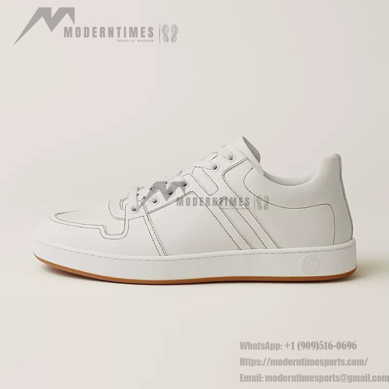 Hermes H242933Z H69440 All-White Sneakers – Clean, Iconic Luxury Style Hermes Mens Sneaker H242933Z H69440 in All-White – Front View of Premium White Leather Sneakers with Minimalist Design