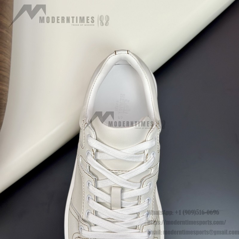 Hermes H242933Z H69440 All-White Sneakers – Clean, Iconic Luxury Style Hermes Mens Sneaker H242933Z H69440 in All-White – Front View of Premium White Leather Sneakers with Minimalist Design