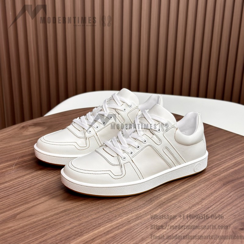 Hermes H242933Z H69440 All-White Sneakers – Clean, Iconic Luxury Style Hermes Mens Sneaker H242933Z H69440 in All-White – Front View of Premium White Leather Sneakers with Minimalist Design
