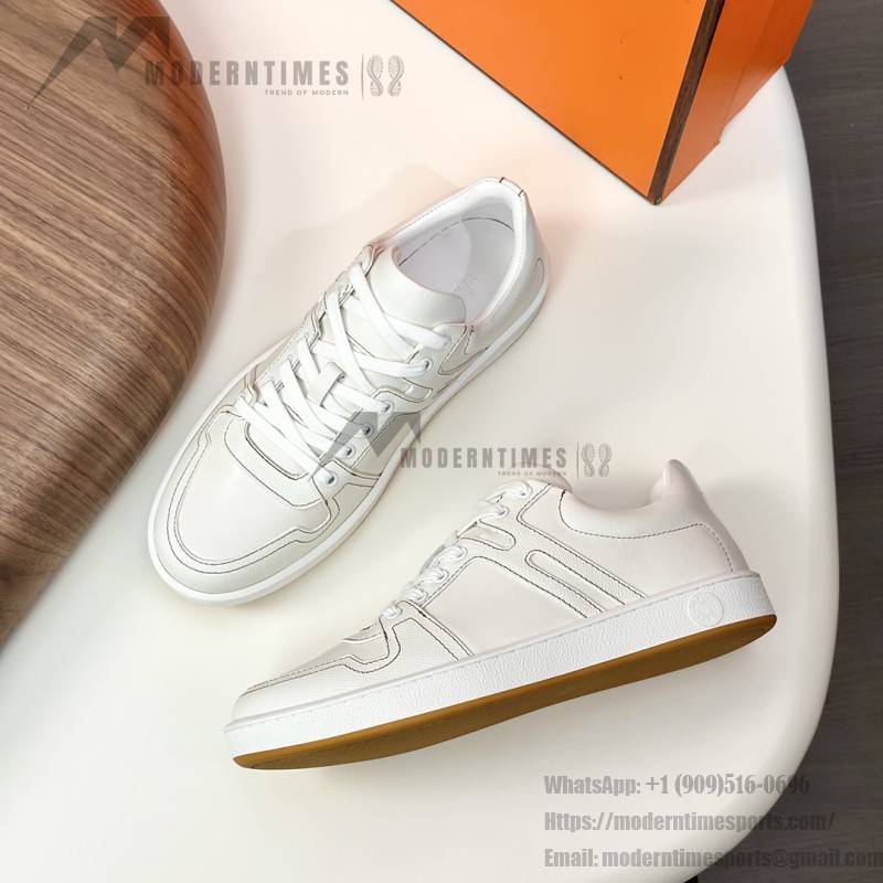 Hermes H242933Z H69440 All-White Sneakers – Clean, Iconic Luxury Style Hermes Mens Sneaker H242933Z H69440 in All-White – Front View of Premium White Leather Sneakers with Minimalist Design