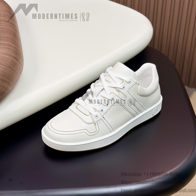 Hermes H242933Z H69440 All-White Sneakers – Clean, Iconic Luxury Style Hermes Mens Sneaker H242933Z H69440 in All-White – Front View of Premium White Leather Sneakers with Minimalist Design