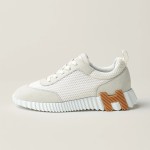 Hermes H251121Z 02360 White Sneakers – Iconic H Logo on Heel Hermes Mens Sneaker H251121Z 02360 in White – Front View of Luxury Fashion Sneakers with Orange H Logo