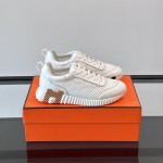 Hermes H251121Z 02360 White Sneakers – Iconic H Logo on Heel Hermes Mens Sneaker H251121Z 02360 in White – Front View of Luxury Fashion Sneakers with Orange H Logo