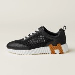 Hermes H251121Z 02360 Black Sneakers – Iconic H Logo on Heel Hermes Mens Sneaker H251121Z 02360 in Black – Front View of Luxury Black Sneakers with Orange H Logo