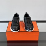 Hermes H251121Z 02360 Black Sneakers – Iconic H Logo on Heel Hermes Mens Sneaker H251121Z 02360 in Black – Front View of Luxury Black Sneakers with Orange H Logo