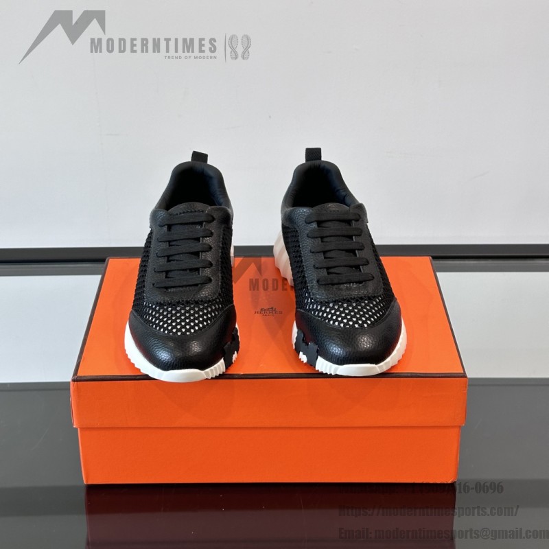 Hermes H251121Z 02360 Black Sneakers – Iconic H Logo on Heel Hermes Mens Sneaker H251121Z 02360 in Black – Front View of Luxury Black Sneakers with Orange H Logo