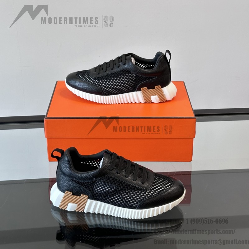Hermes H251121Z 02360 Black Sneakers – Iconic H Logo on Heel Hermes Mens Sneaker H251121Z 02360 in Black – Front View of Luxury Black Sneakers with Orange H Logo