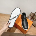 Hermes Mens Sneaker H251921Z HBT390 Black Leather Casual Shoes Hermes Mens Sneaker H251921Z HBT390 in Black Leather – Front View