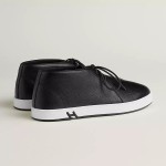 Hermes Mens Sneaker H251921Z HBT390 Black Leather Casual Shoes Hermes Mens Sneaker H251921Z HBT390 in Black Leather – Front View