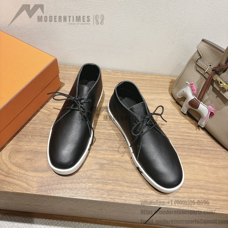 Hermes Mens Sneaker H251921Z HBT390 Black Leather Casual Shoes Hermes Mens Sneaker H251921Z HBT390 in Black Leather – Front View