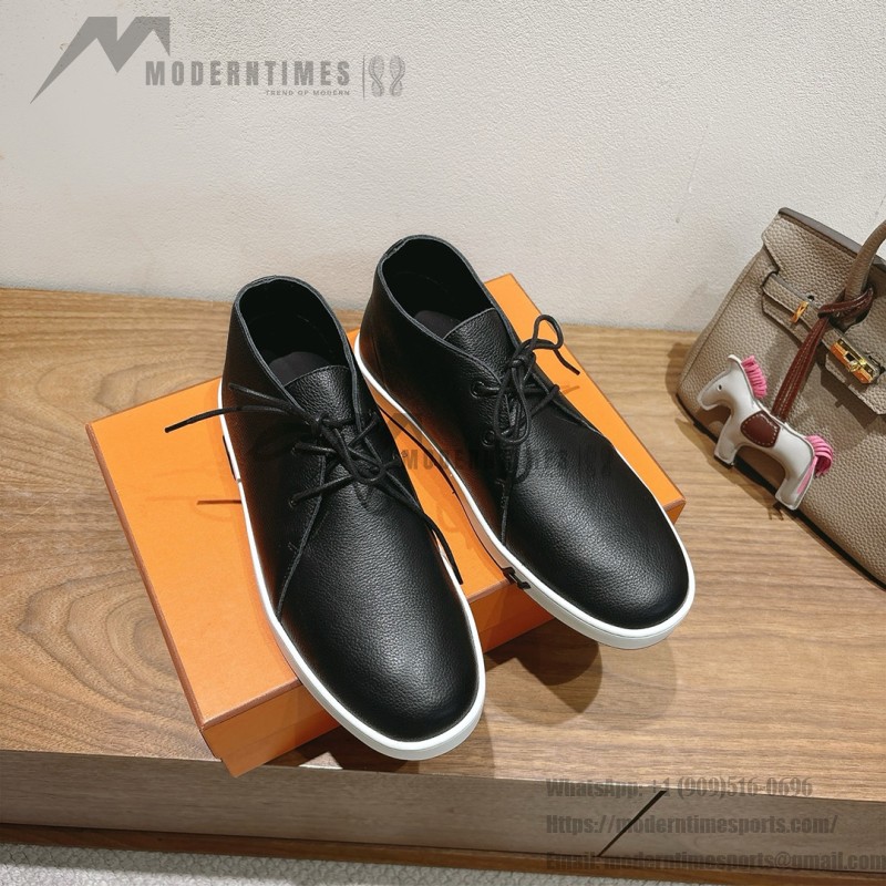 Hermes Mens Sneaker H251921Z HBT390 Black Leather Casual Shoes Hermes Mens Sneaker H251921Z HBT390 in Black Leather – Front View