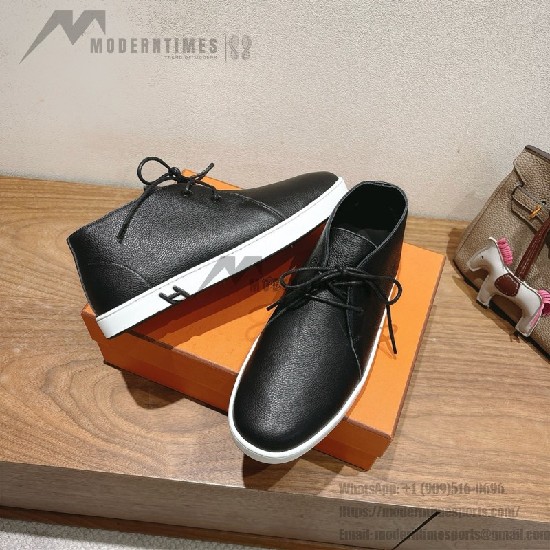 Hermes Mens Sneaker H251921Z HBT390 Black Leather Casual Shoes Hermes Mens Sneaker H251921Z HBT390 in Black Leather – Front View