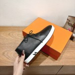 Hermes Mens Sneaker H251921Z HBT390 Black Leather Casual Shoes Hermes Mens Sneaker H251921Z HBT390 in Black Leather – Front View