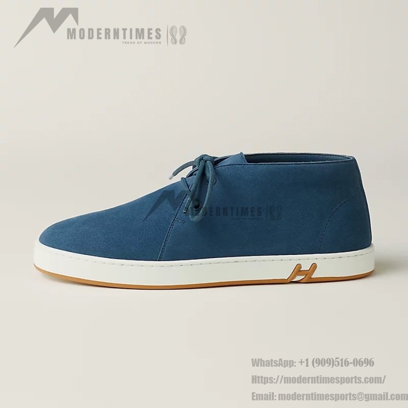 Hermes Mens Sneaker H251921Z HBT390 Blue Suede Luxury Casual Shoes Hermes Mens Sneaker H251921Z HBT390 in Blue Suede – Front View