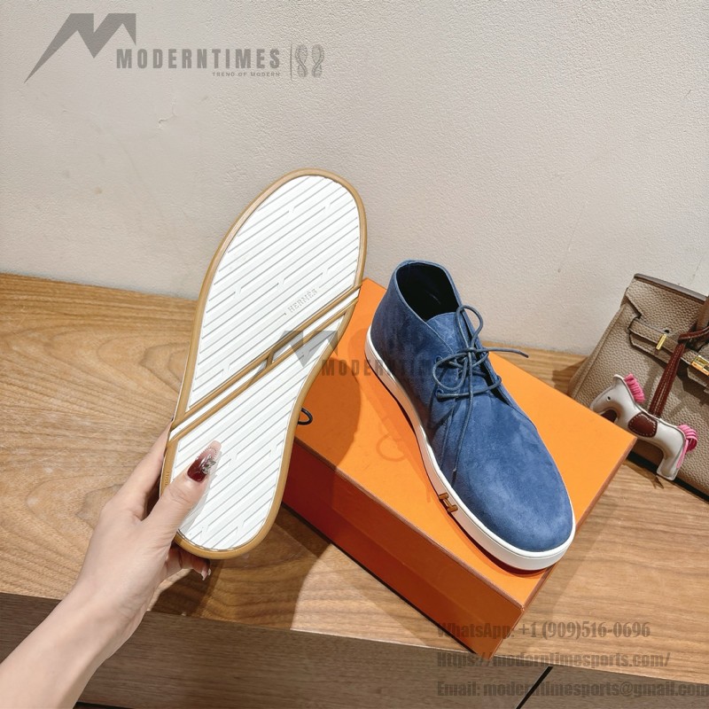 Hermes Mens Sneaker H251921Z HBT390 Blue Suede Luxury Casual Shoes Hermes Mens Sneaker H251921Z HBT390 in Blue Suede – Front View