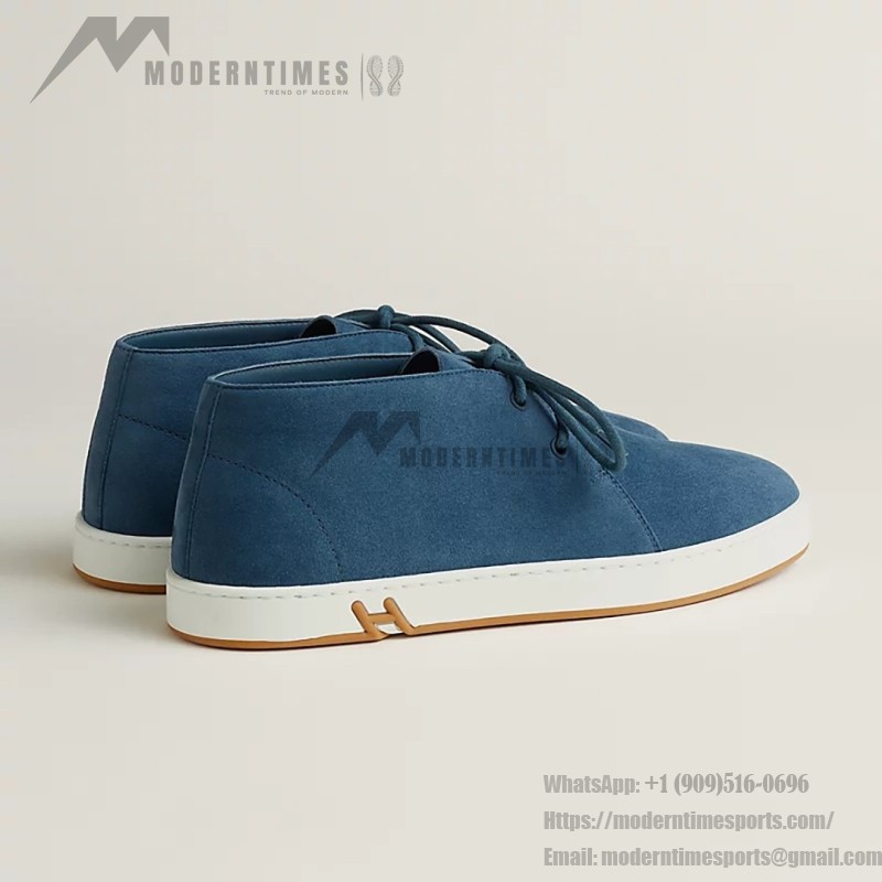 Hermes Mens Sneaker H251921Z HBT390 Blue Suede Luxury Casual Shoes Hermes Mens Sneaker H251921Z HBT390 in Blue Suede – Front View
