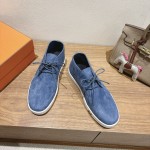 Hermes Mens Sneaker H251921Z HBT390 Blue Suede Luxury Casual Shoes Hermes Mens Sneaker H251921Z HBT390 in Blue Suede – Front View