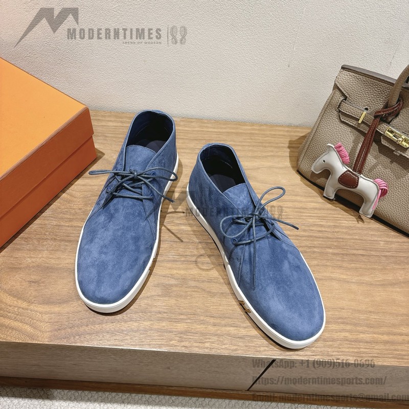 Hermes Mens Sneaker H251921Z HBT390 Blue Suede Luxury Casual Shoes Hermes Mens Sneaker H251921Z HBT390 in Blue Suede – Front View