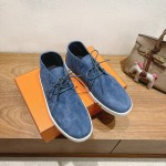 Hermes Mens Sneaker H251921Z HBT390 Blue Suede Luxury Casual Shoes Hermes Mens Sneaker H251921Z HBT390 in Blue Suede – Front View