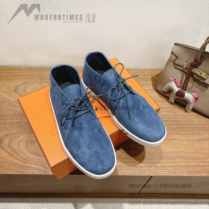 Hermes Mens Sneaker H251921Z HBT390 Blue Suede Luxury Casual Shoes Hermes Mens Sneaker H251921Z HBT390 in Blue Suede – Front View