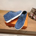 Hermes Mens Sneaker H251921Z HBT390 Blue Suede Luxury Casual Shoes Hermes Mens Sneaker H251921Z HBT390 in Blue Suede – Front View