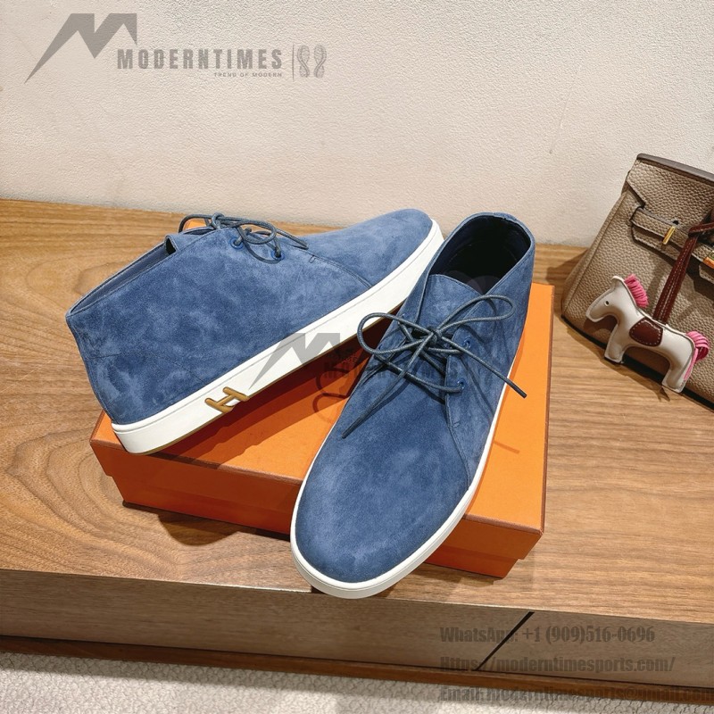 Hermes Mens Sneaker H251921Z HBT390 Blue Suede Luxury Casual Shoes Hermes Mens Sneaker H251921Z HBT390 in Blue Suede – Front View