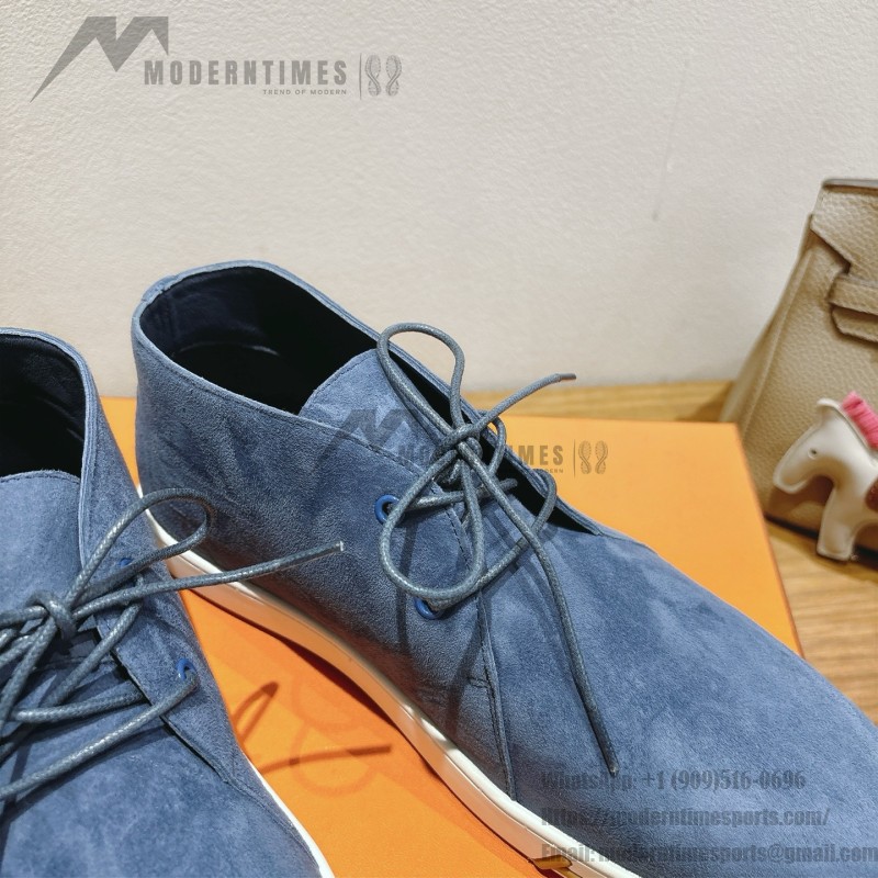 Hermes Mens Sneaker H251921Z HBT390 Blue Suede Luxury Casual Shoes Hermes Mens Sneaker H251921Z HBT390 in Blue Suede – Front View
